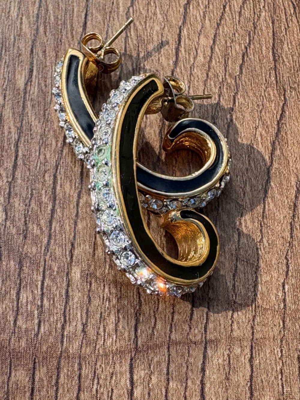 Vintage 1990's Sculptural Swarovski, pave crystals/onyx - swan signed